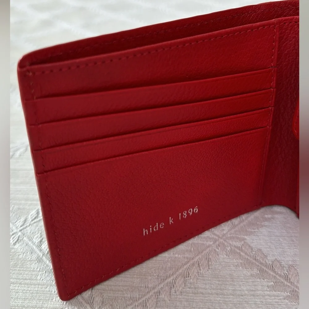 Hide K 1896 RFID Leather Bifold Wallet Red Carbon Fiber New